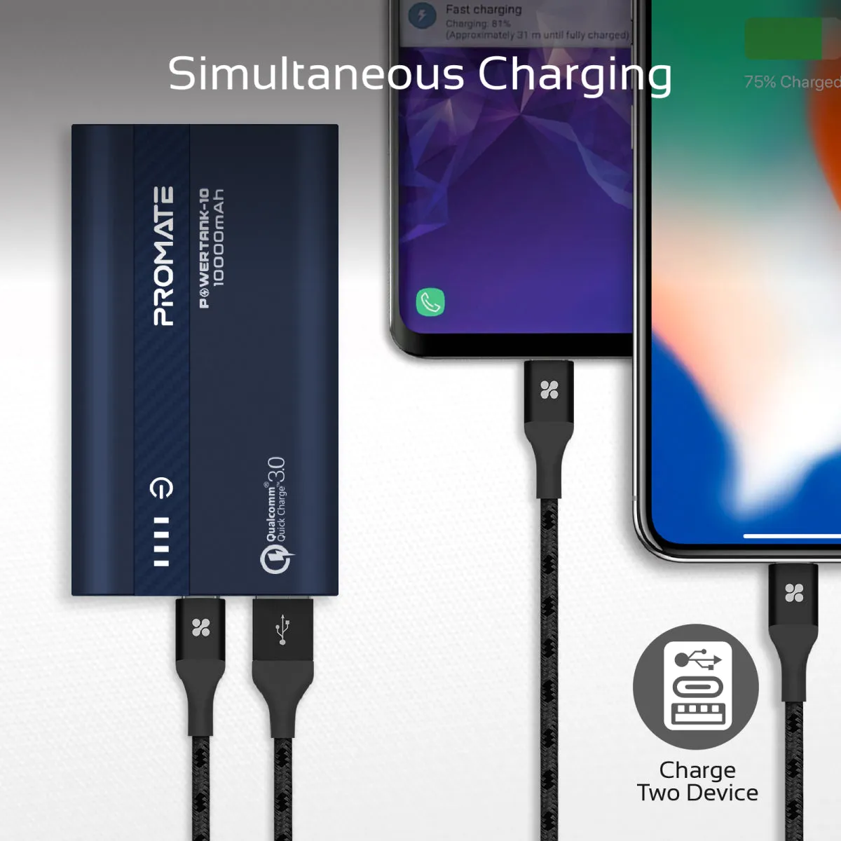 10000mAh Ultra-Fast Charging Power Bank with 18Watt Power Delivery and QC 3.0