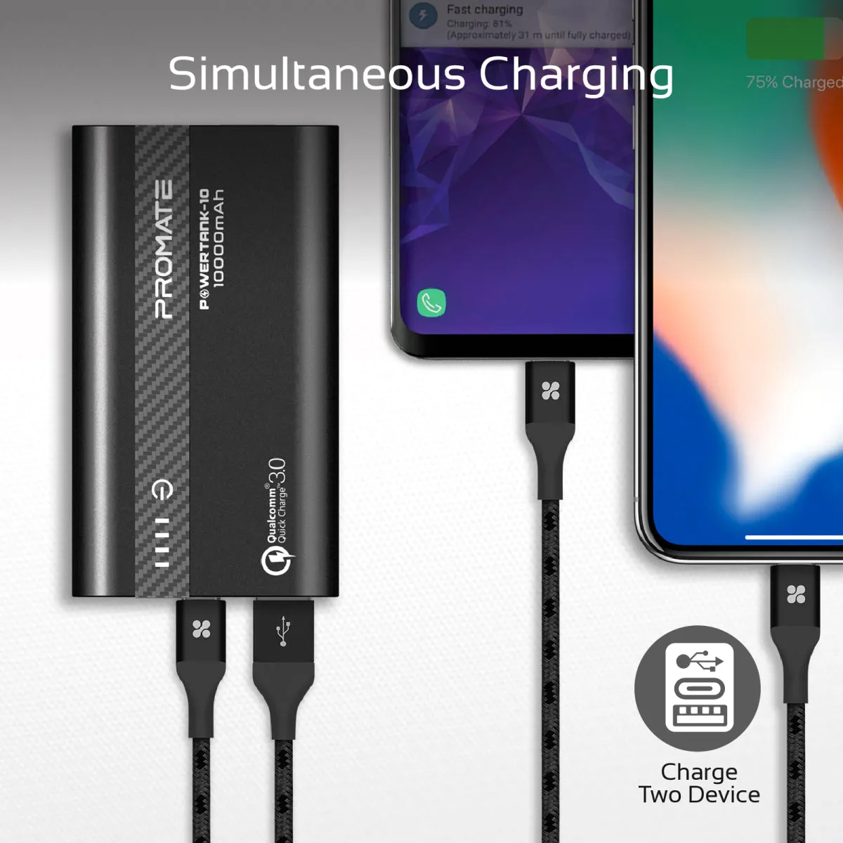 10000mAh Ultra-Fast Charging Power Bank with 18Watt Power Delivery and QC 3.0