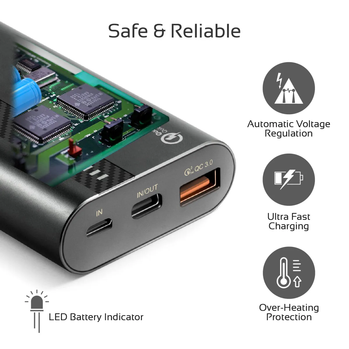 10000mAh Ultra-Fast Charging Power Bank with 18Watt Power Delivery and QC 3.0