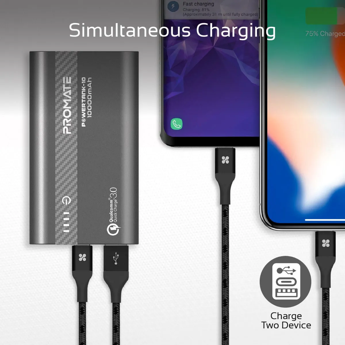 10000mAh Ultra-Fast Charging Power Bank with 18Watt Power Delivery and QC 3.0