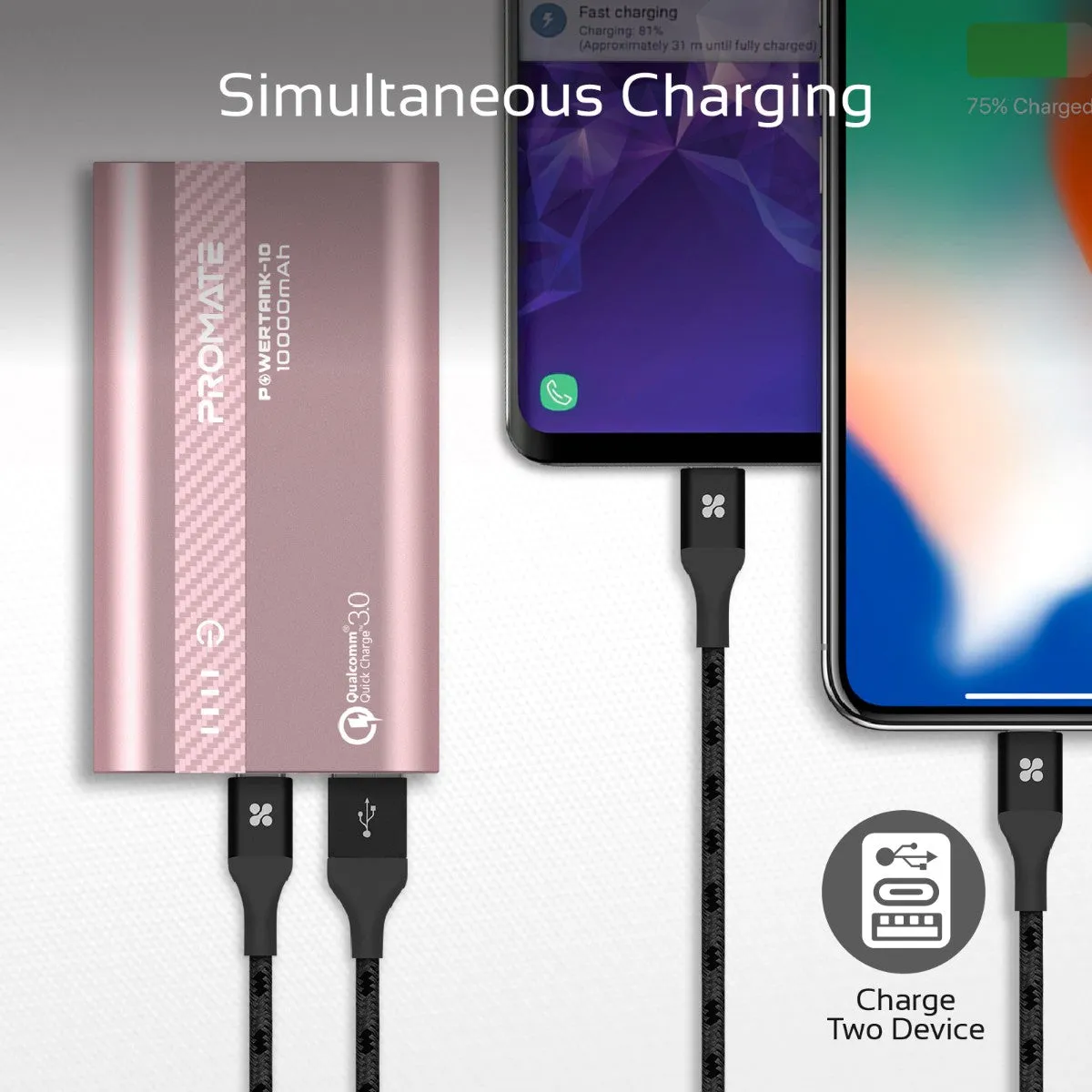 10000mAh Ultra-Fast Charging Power Bank with 18Watt Power Delivery and QC 3.0