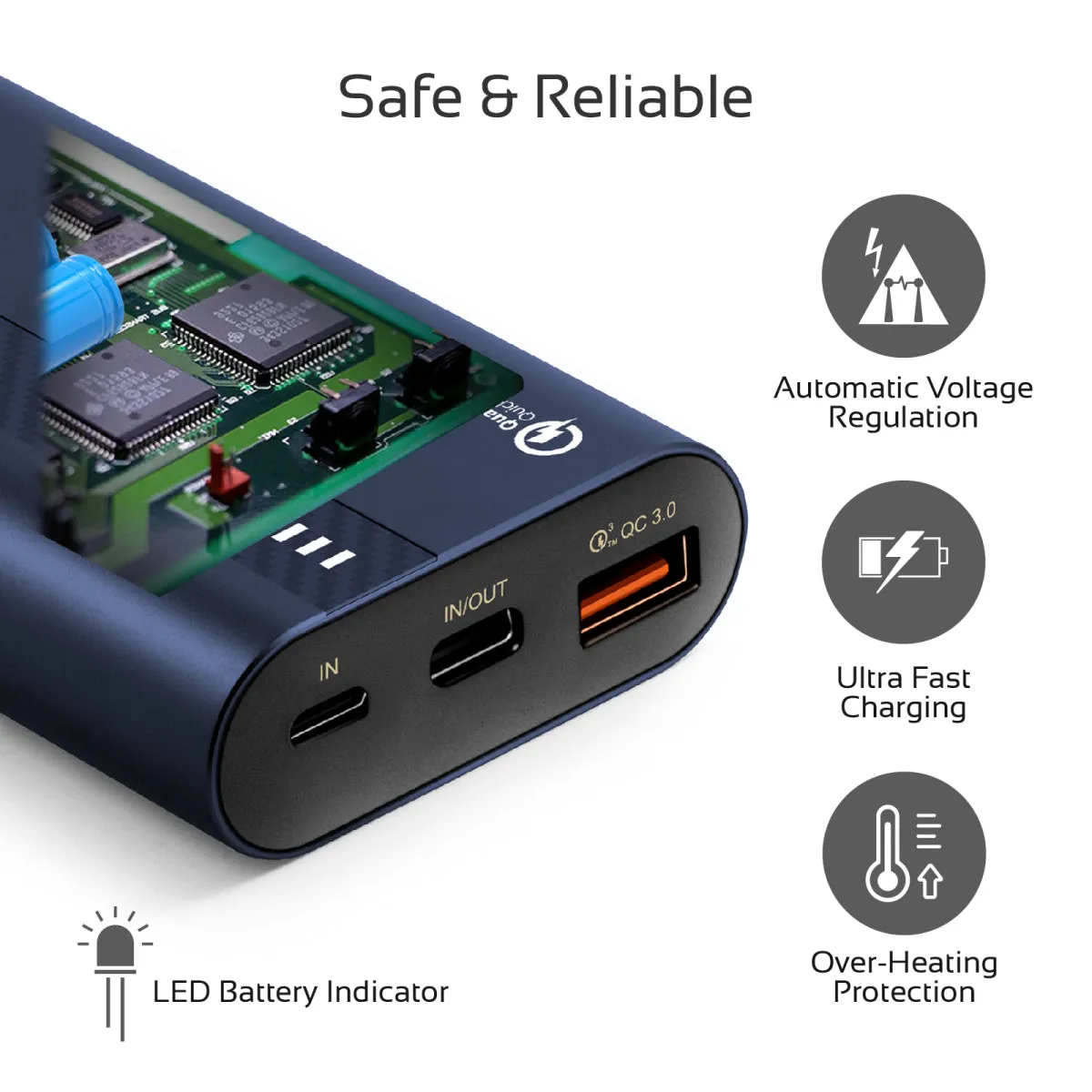10000mAh Ultra-Fast Charging Power Bank with 18Watt Power Delivery and QC 3.0