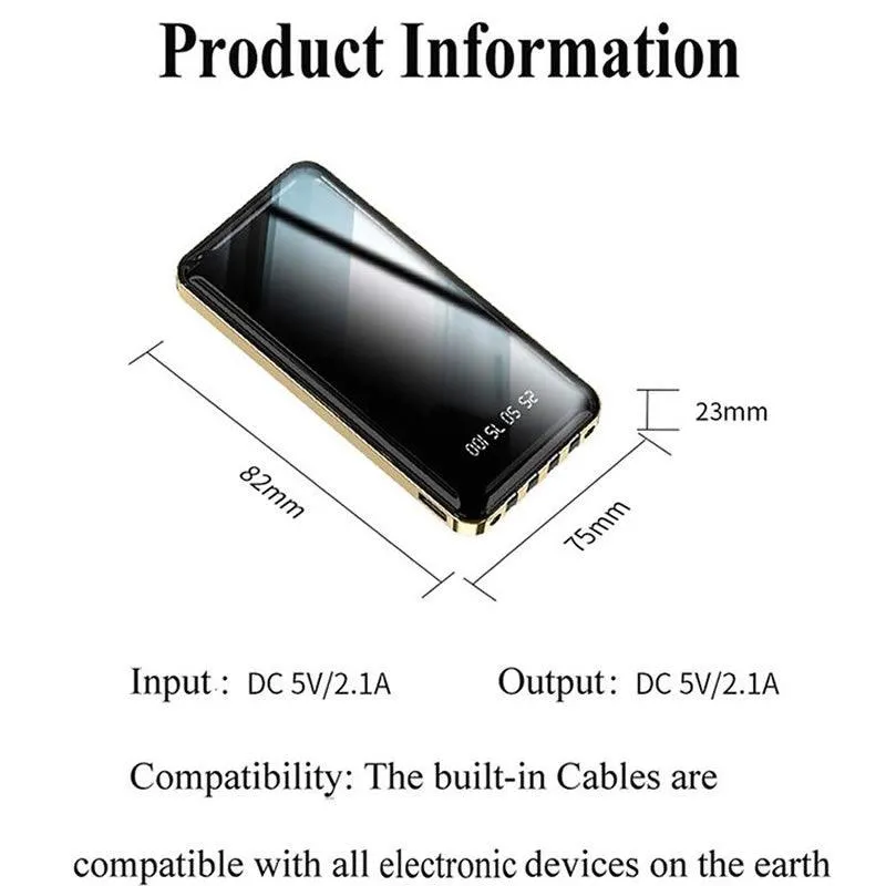 12800mAh Four Attached Charging Cable Power Bank YM4
