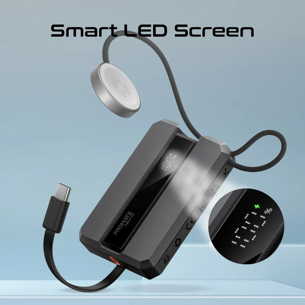 30W Power Delivery Smartphone & Apple Watch Charging Power Bank with in-built USB-C Cable