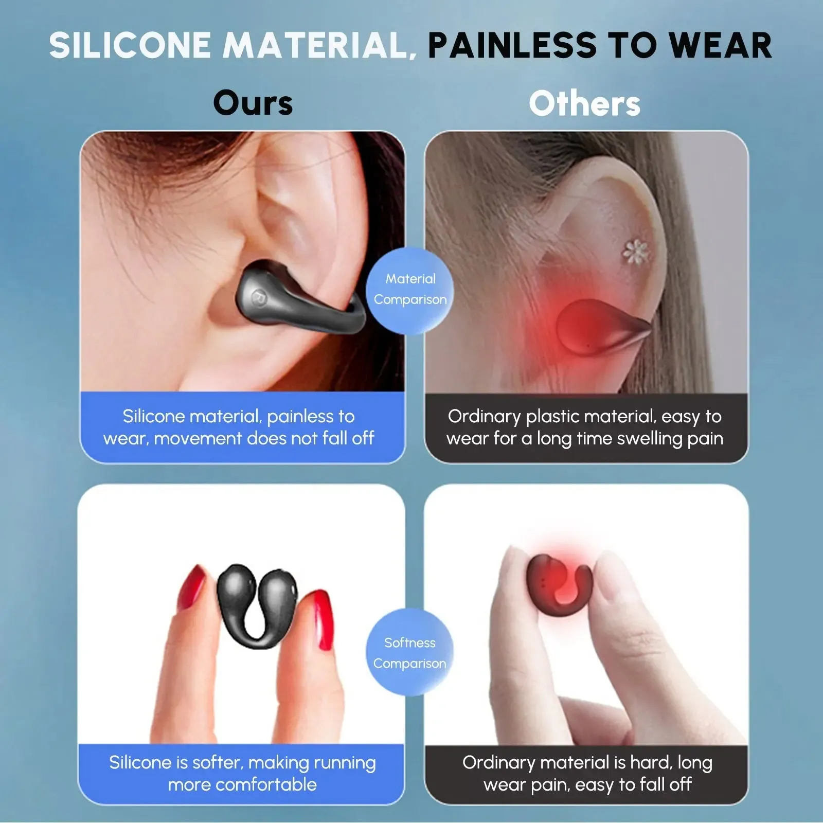 5.3 Bluetooth Open Ear Clip Wireless Earbuds with Earhooks & Digital-Bluetooth Earbuds
