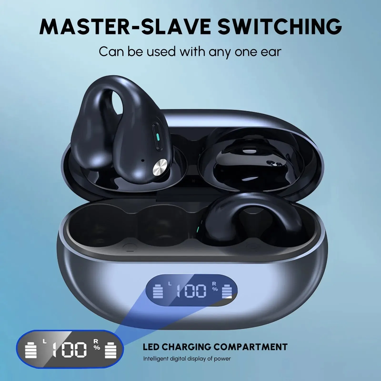 5.3 Bluetooth Open Ear Clip Wireless Earbuds with Earhooks & Digital-Bluetooth Earbuds