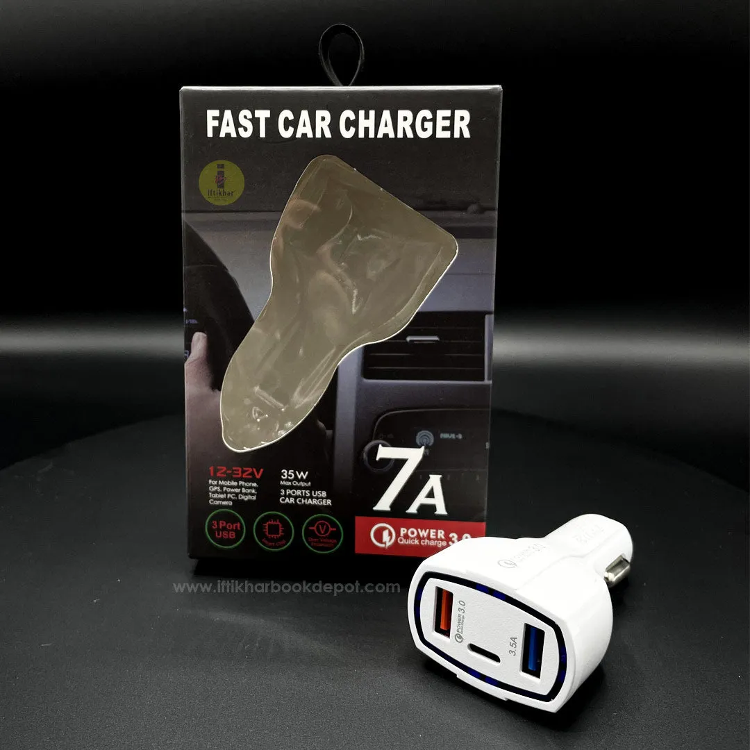 7A Car Fast Charger 3 Ports