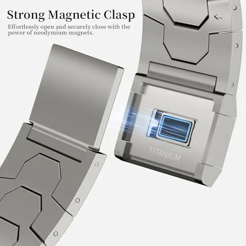 ACESTAR Full Titanium Band Compatible with Apple Watch Ultra 49mm / Ultra 2 49mm / Series 10 46mm, 26mm Wide Adjustable Titanium Links with Titanium Magnetic Clasp Titanium Connectors and DLC Coating
