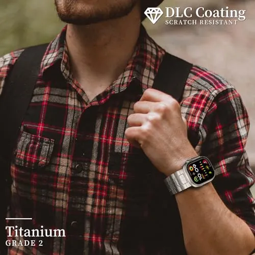 ACESTAR Full Titanium Band Compatible with Apple Watch Ultra 49mm / Ultra 2 49mm / Series 10 46mm, 26mm Wide Adjustable Titanium Links with Titanium Magnetic Clasp Titanium Connectors and DLC Coating