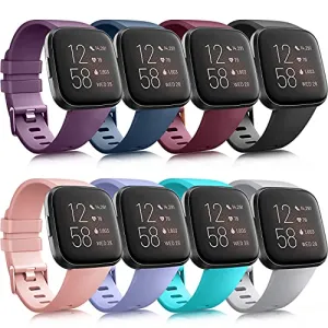 AMCC 8 Pack Straps compatible with Fitbit Versa 2 Strap/Fitbit Versa Lite Strap, Silicone Sport Replacement Strap fot Fitbit Versa Strap, Women Men (8-Pack C, Small)