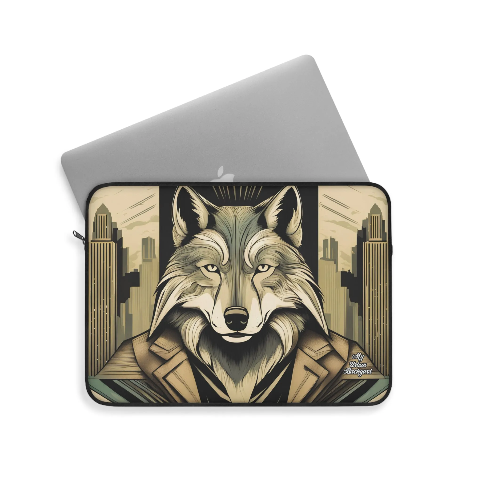 Art Deco Urban Wolf, Laptop Carrying Case, Top Loading Sleeve for School or Work