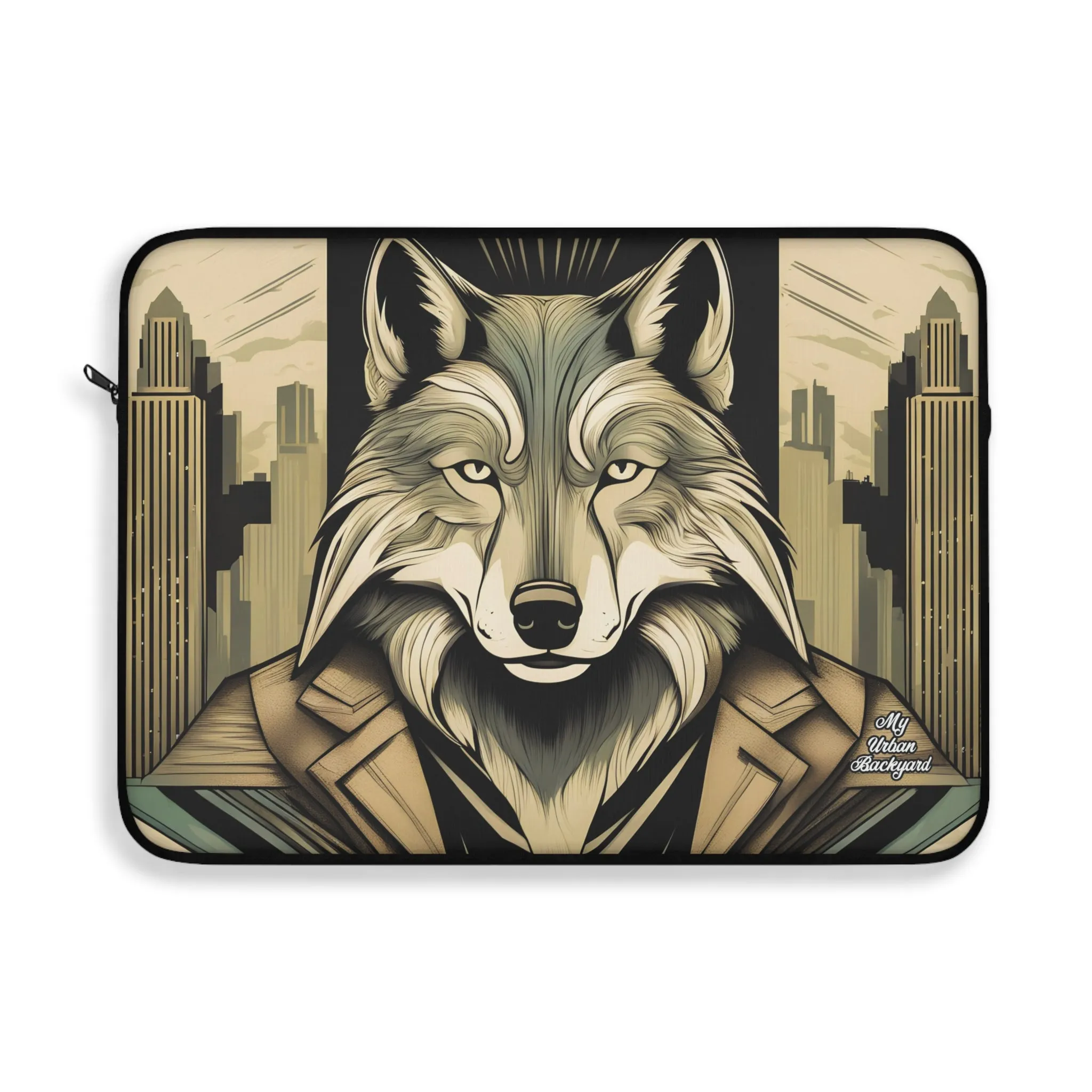 Art Deco Urban Wolf, Laptop Carrying Case, Top Loading Sleeve for School or Work
