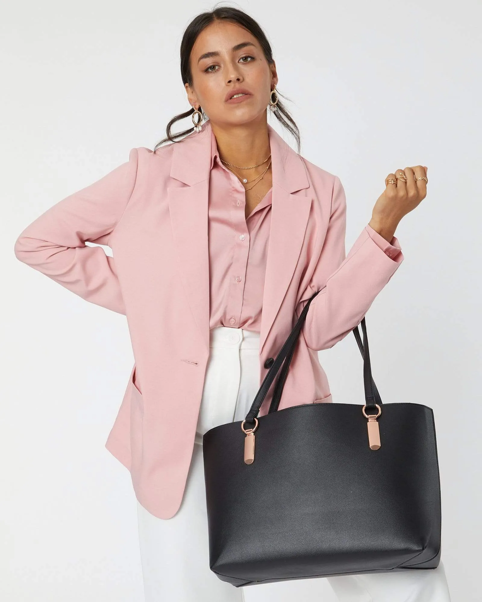 Black Angelina Tote Bag With Rose Gold Hardware