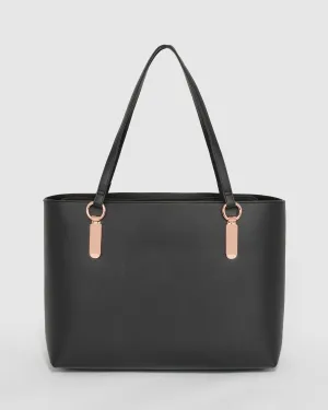 Black Angelina Tote Bag With Rose Gold Hardware