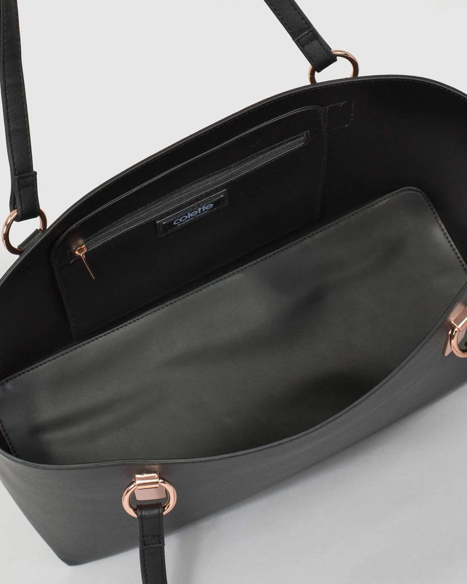 Black Angelina Tote Bag With Rose Gold Hardware