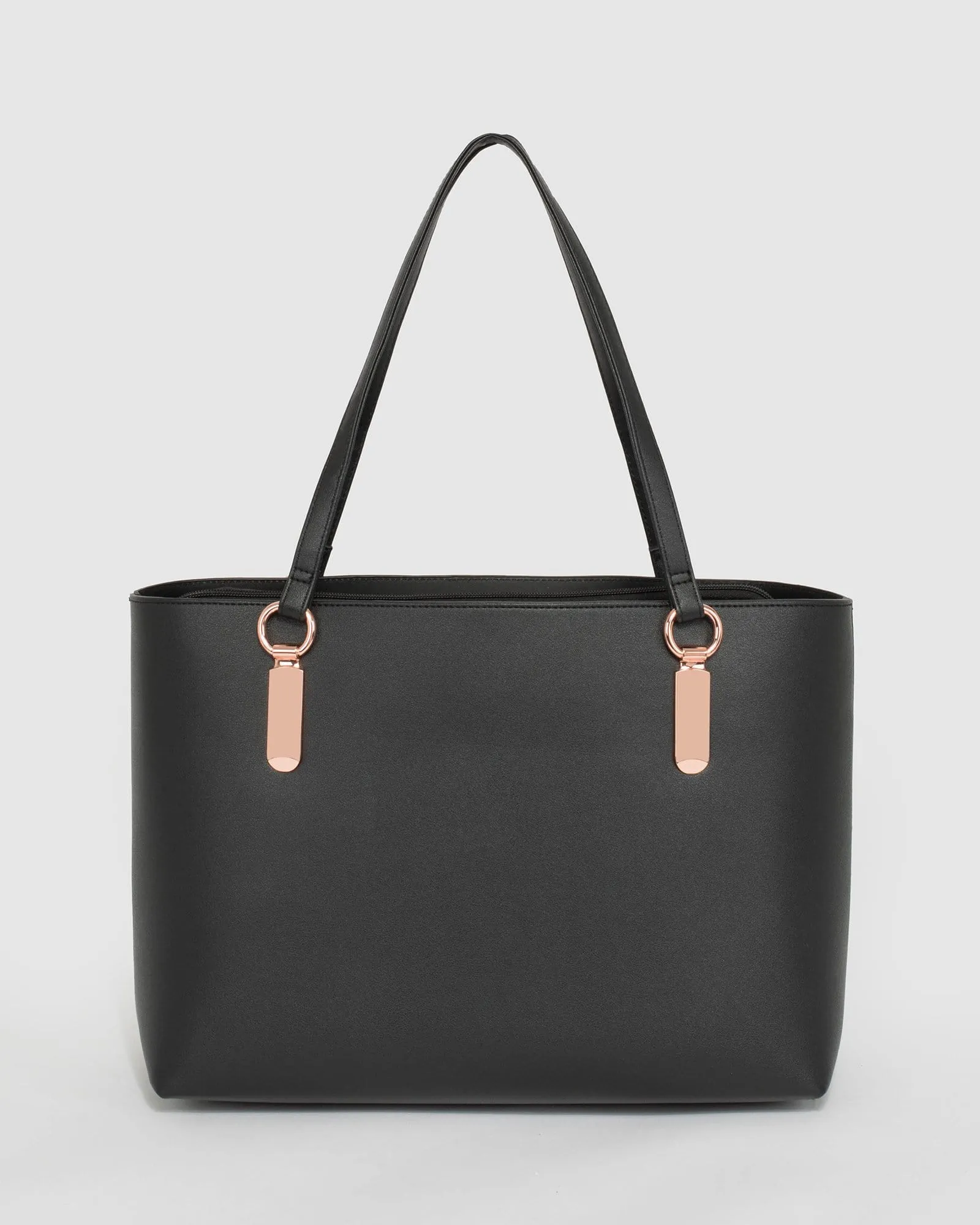 Black Angelina Tote Bag With Rose Gold Hardware
