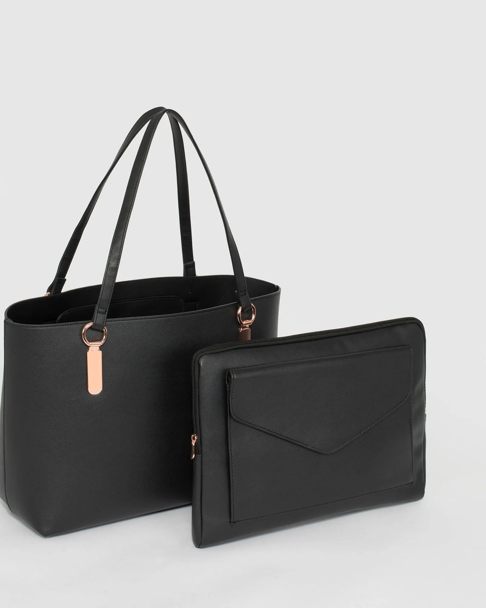 Black Angelina Tote Bag With Rose Gold Hardware