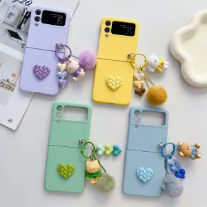 Cartoon Bear Love Heart Case For Samsung ZFlip 5 4 3 Hairball 3D Cartoon Pendant Cover