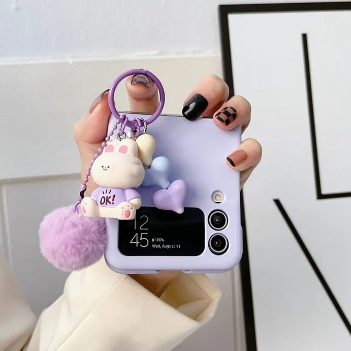 Cartoon Bear Love Heart Case For Samsung ZFlip 5 4 3 Hairball 3D Cartoon Pendant Cover