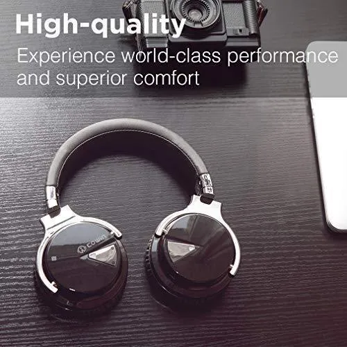 COWIN E7 Active Noise Cancelling Headphones Bluetooth Headphones with Microphone Deep Bass Wireless Headphones Over Ear, Comfortable Protein Earpads, 30 Hours Playtime for Travel/Work, Black