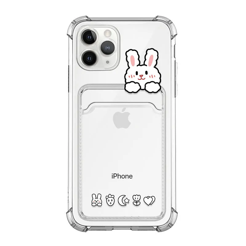 Cute Cartoon Rabbit bear Clear iPhone 14 13 11 12 Pro Max 7 8 Shockproof Card holder Phone Case