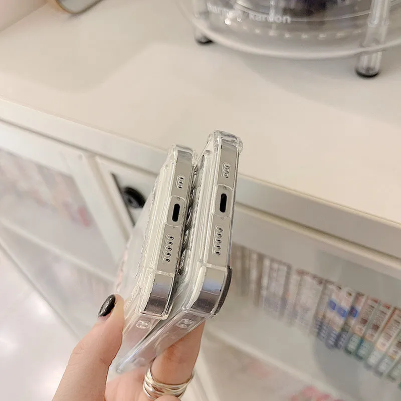 Cute Cartoon Rabbit bear Clear iPhone 14 13 11 12 Pro Max 7 8 Shockproof Card holder Phone Case