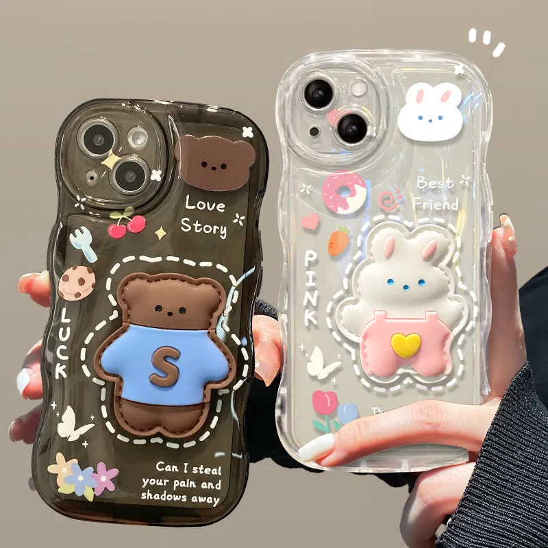 Cute Explosive Shining 3D Bear Hearts Butterfly Phone case with Butterfly Bracelet