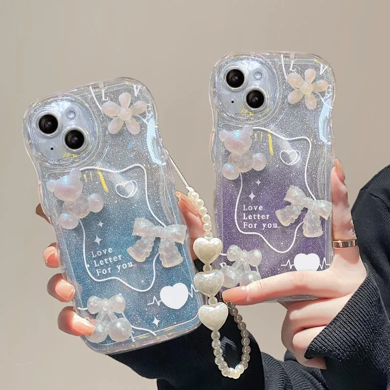 Cute Explosive Shining 3D Bear Hearts Butterfly Phone case with Butterfly Bracelet
