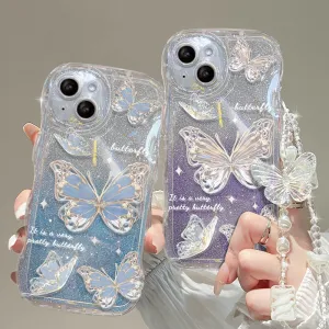 Cute Explosive Shining 3D Bear Hearts Butterfly Phone case with Butterfly Bracelet