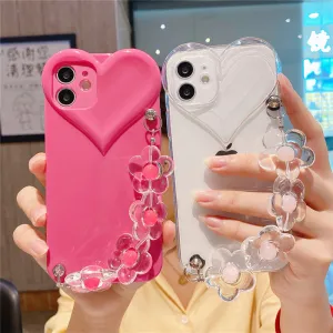 Cute Love Heart Flower Bracelet Candy Color Phone Case For iPhone 13 11 12 Pro Max XR X XS 7 8 Plus SE