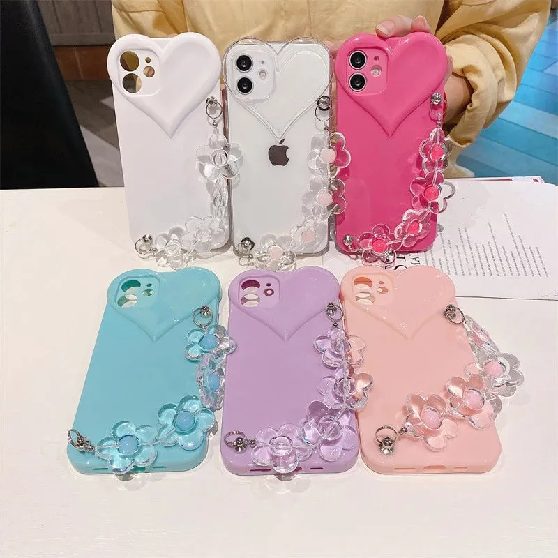 Cute Love Heart Flower Bracelet Candy Color Phone Case For iPhone 13 11 12 Pro Max XR X XS 7 8 Plus SE