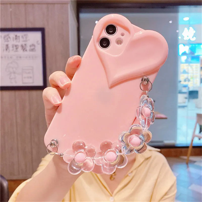 Cute Love Heart Flower Bracelet Candy Color Phone Case For iPhone 13 11 12 Pro Max XR X XS 7 8 Plus SE