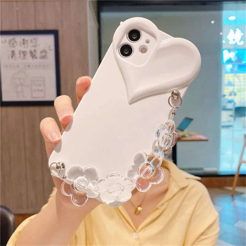 Cute Love Heart Flower Bracelet Candy Color Phone Case For iPhone 13 11 12 Pro Max XR X XS 7 8 Plus SE