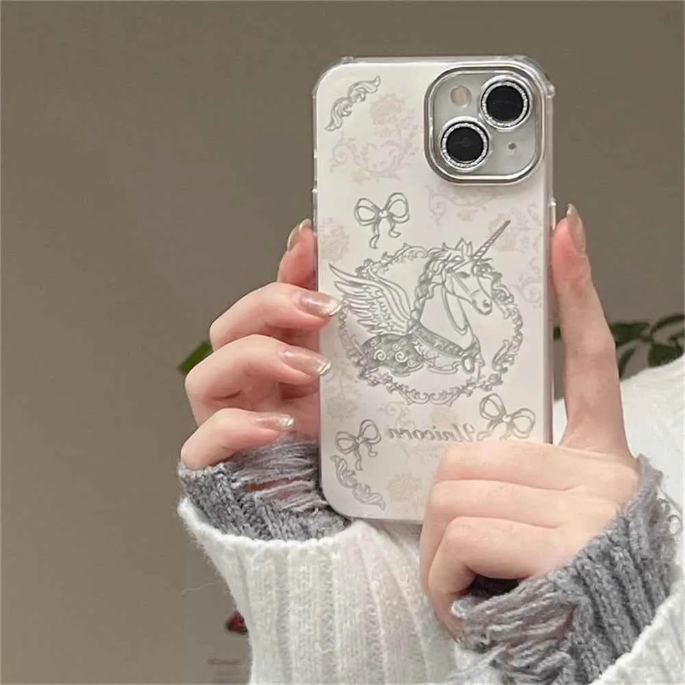 Cute Phone Cases for iPhone 15, 13, 14, 12 Pro Max, 11 - Dream Horse with Bowknot Bumper Cover - TSP358