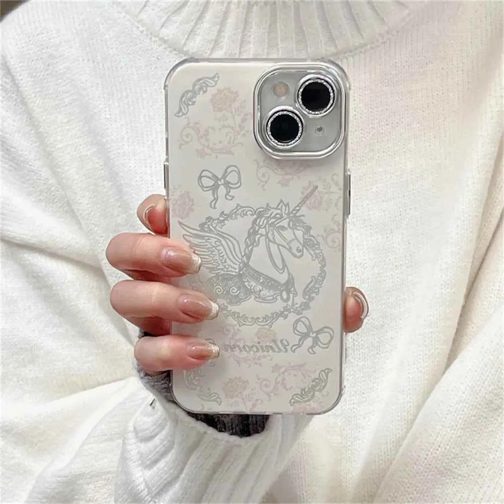 Cute Phone Cases for iPhone 15, 13, 14, 12 Pro Max, 11 - Dream Horse with Bowknot Bumper Cover - TSP358