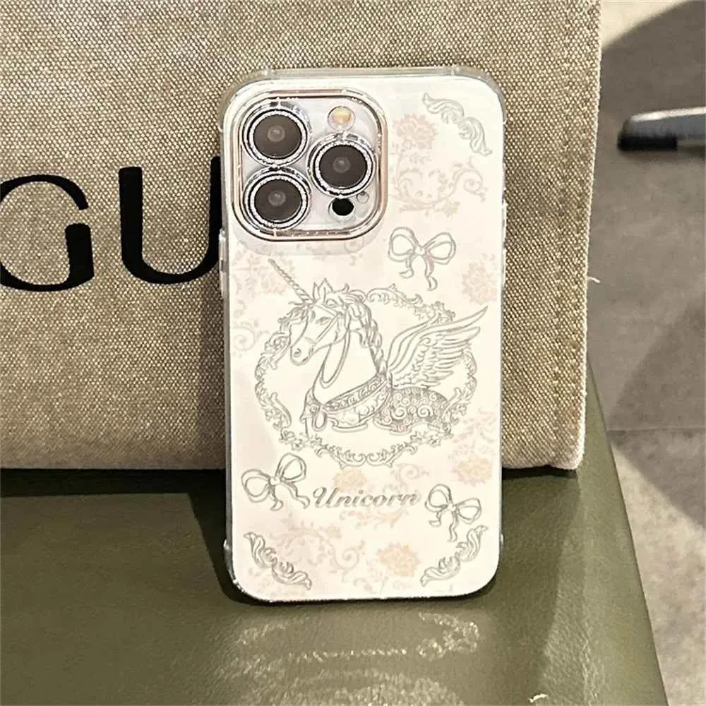 Cute Phone Cases for iPhone 15, 13, 14, 12 Pro Max, 11 - Dream Horse with Bowknot Bumper Cover - TSP358