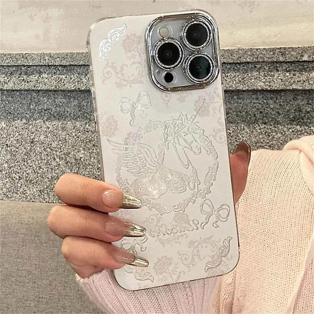 Cute Phone Cases for iPhone 15, 13, 14, 12 Pro Max, 11 - Dream Horse with Bowknot Bumper Cover - TSP358