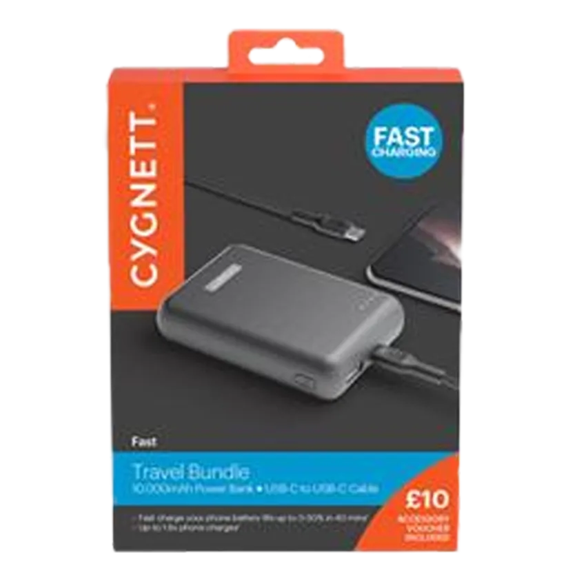 Cygnett Fast Charging travel bundle 10000mAh Power Bank USB-C to Lightning Cable Black