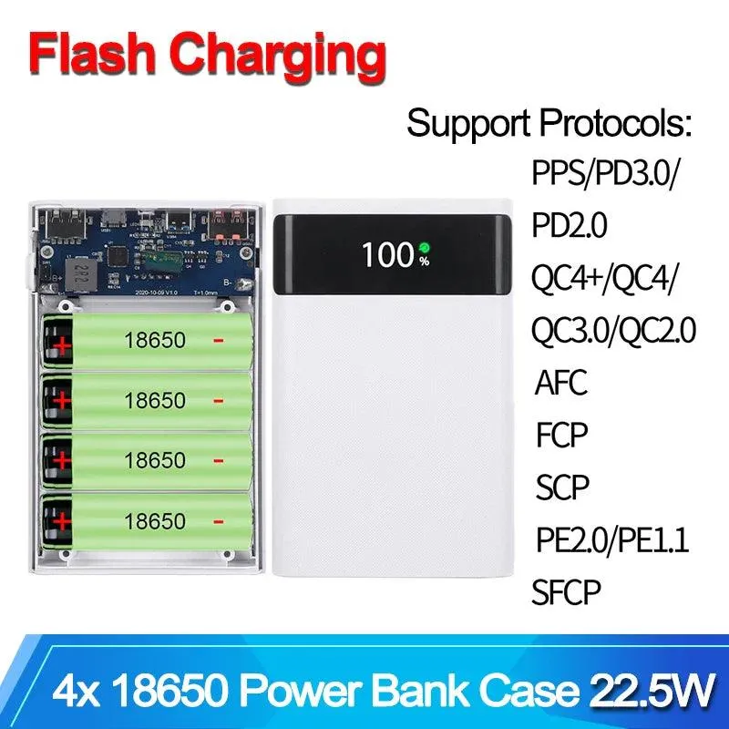 DIY 18650 Power Bank Case with Dual USB-C Ports and Fast Charging Capability – 22.5W Quick Charge for Mobile Devices