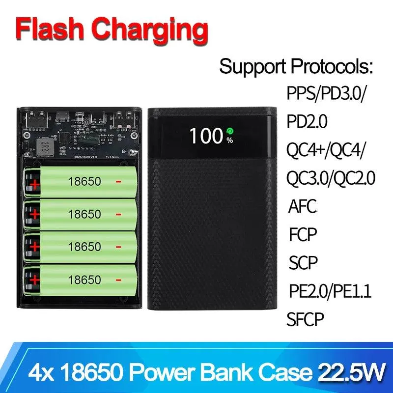 DIY 18650 Power Bank Case with Dual USB-C Ports and Fast Charging Capability – 22.5W Quick Charge for Mobile Devices