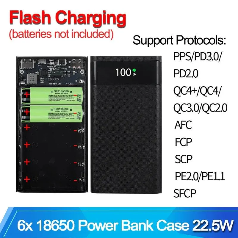 DIY 18650 Power Bank Case with Dual USB-C Ports and Fast Charging Capability – 22.5W Quick Charge for Mobile Devices
