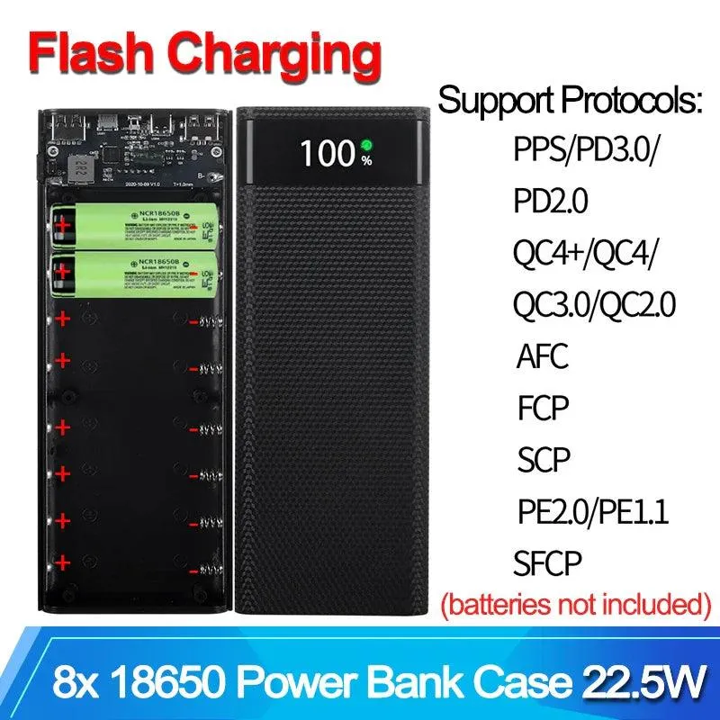 DIY 18650 Power Bank Case with Dual USB-C Ports and Fast Charging Capability – 22.5W Quick Charge for Mobile Devices