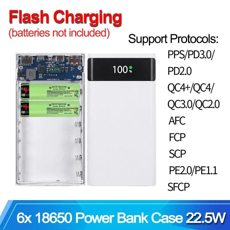DIY 18650 Power Bank Case with Dual USB-C Ports and Fast Charging Capability – 22.5W Quick Charge for Mobile Devices