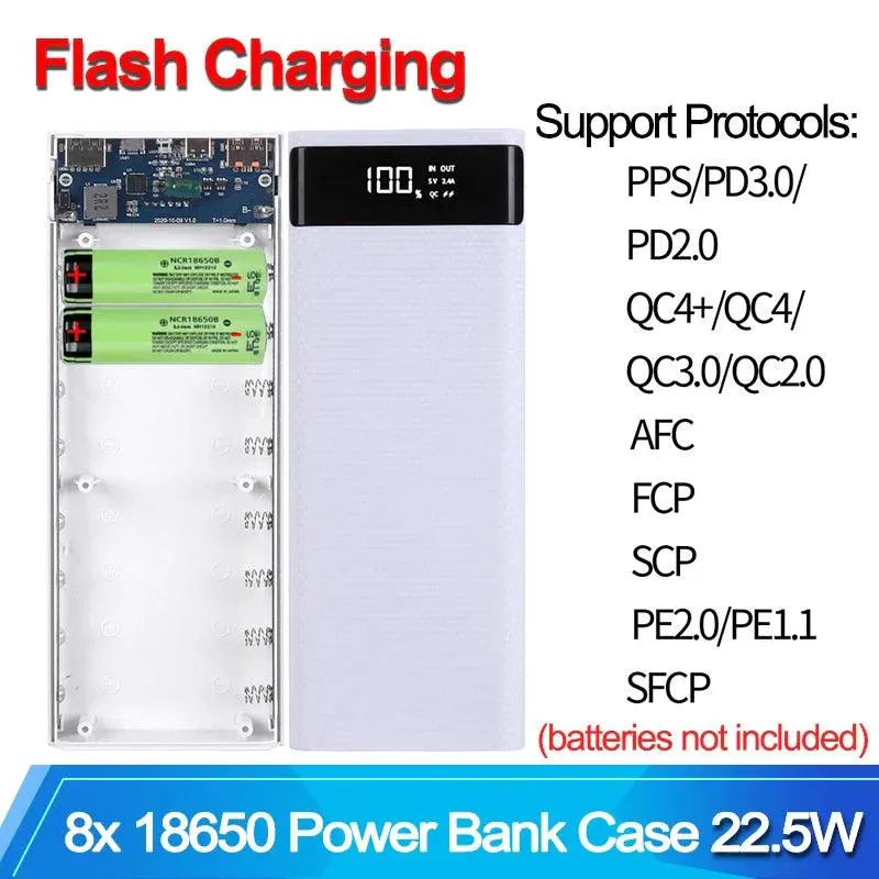 DIY 18650 Power Bank Case with Dual USB-C Ports and Fast Charging Capability – 22.5W Quick Charge for Mobile Devices