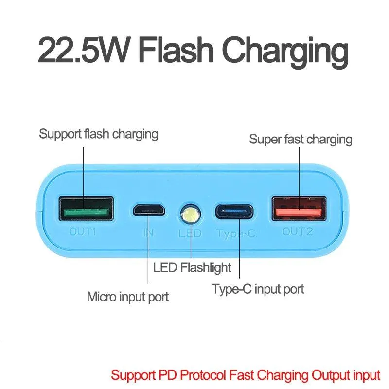 DIY 18650 Power Bank Case with Dual USB-C Ports and Fast Charging Capability – 22.5W Quick Charge for Mobile Devices
