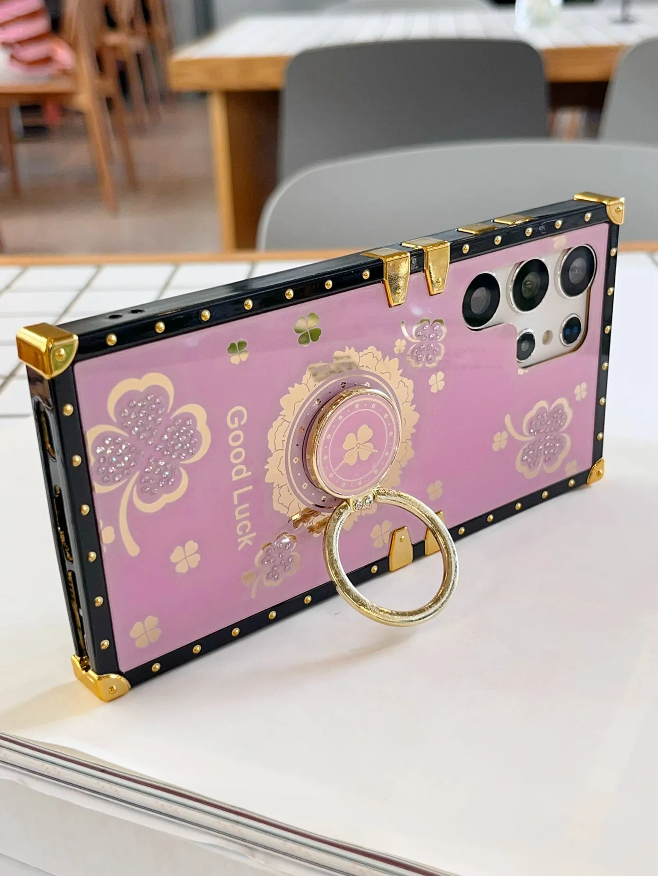 Floral Pattern Phone Case With Ring Holder