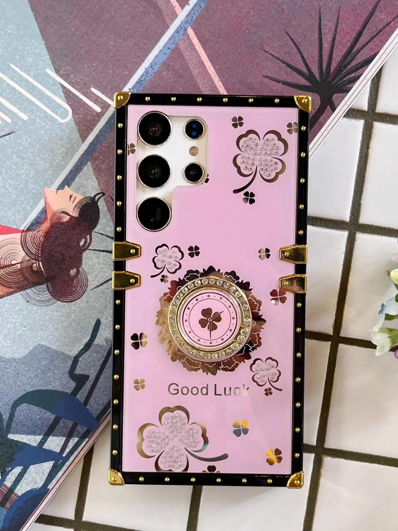 Floral Pattern Phone Case With Ring Holder