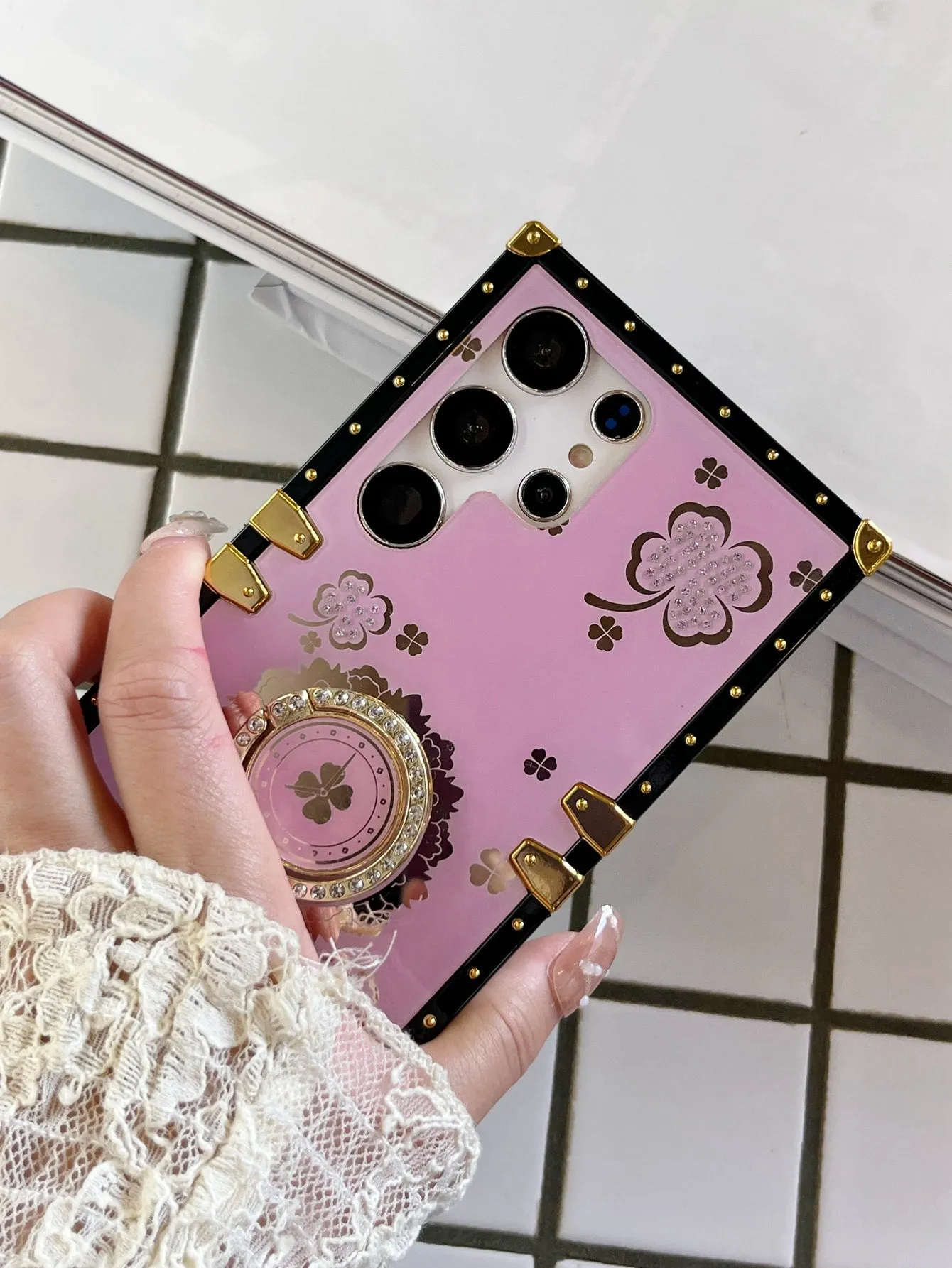 Floral Pattern Phone Case With Ring Holder