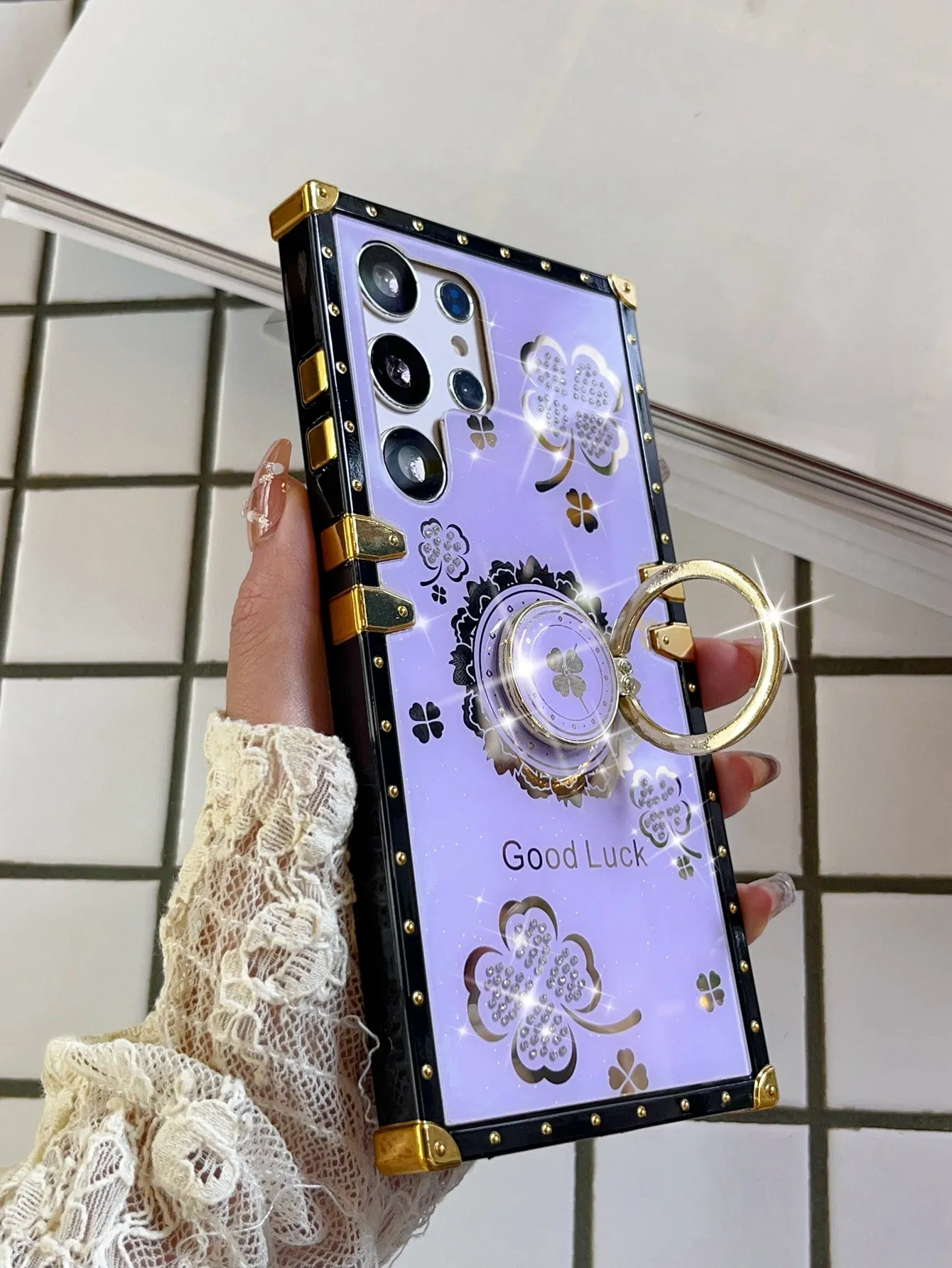 Floral Pattern Phone Case With Ring Holder