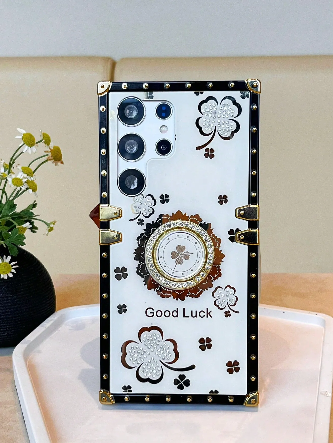 Floral Pattern Phone Case With Ring Holder